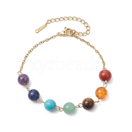 Natural Mixed Gemstone Round Beaded Bracelets BJEW-JB11058-01-1