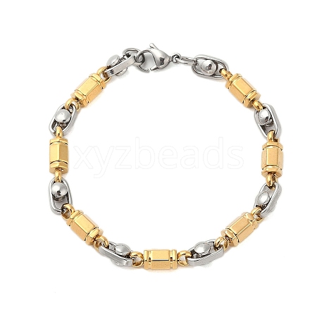 Ion Plating(IP) 304 Stainless Steel Faceted Column Link Bracelets for Men BJEW-B093-01GP-1