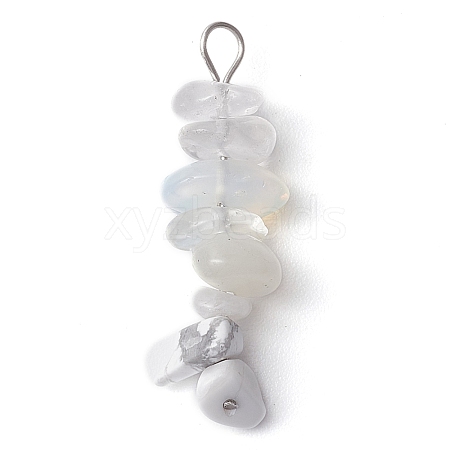 Gradient Color Natural Quartz Crystal & Synthetic White Howlite & Natural White Moonstone & Opalite Chip Beaded Pendants PALLOY-JF02790-01-1