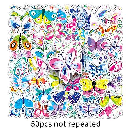 50Pcs Butterfly PVC Waterproof Stickers PW-WG52362-01-1