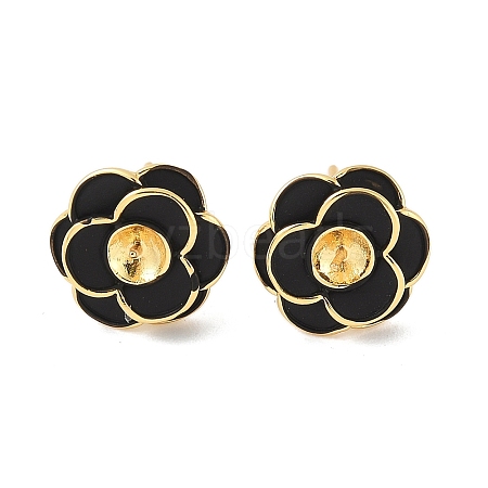 Flower Brass & Sterling Silver Pin Stud Earrings KK-M326-22G-1