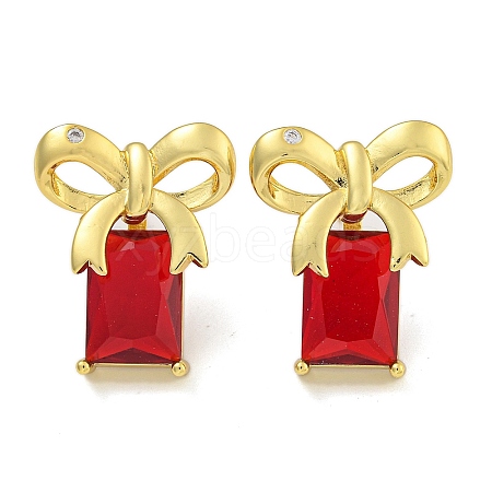 Rack Plating Bowknot Brass Micro Pave Cubic Zirconia Stud Earrings EJEW-I313-19G-02-1