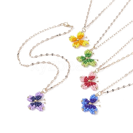 5Pcs 5 Colors Glass Seed Braided Butterfly Pendant Necklaces Set NJEW-JN04046-1