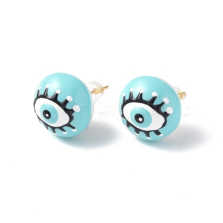 Natural Shell Eye Stud Earrings with Enamel EJEW-G334-03C-1