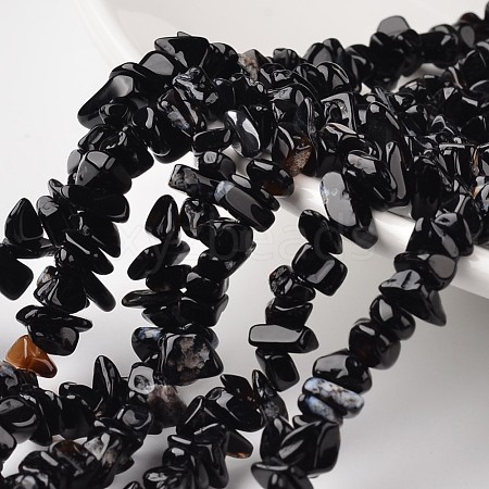 Nuggets Dyed & Heated Natural Black Agate Beads Strands G-M344-13-1