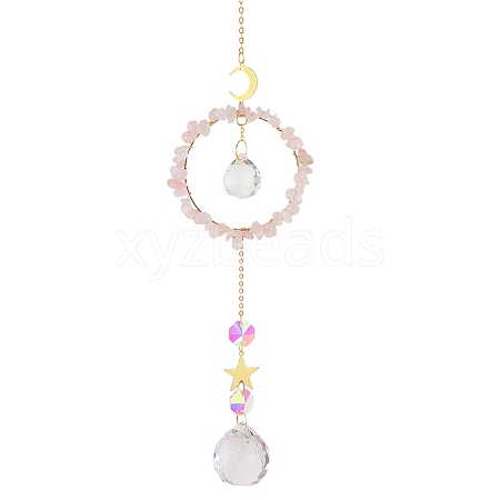 Crystal Glass with Natural Rose Quartz Sun Catcher Pendant PW-WG84674-02-1