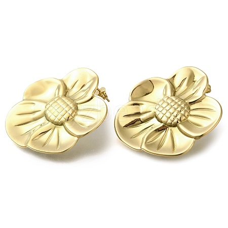 Ion Plating(IP) 304 Stainless Steel Flower Stud Earrings EJEW-I312-11G-1