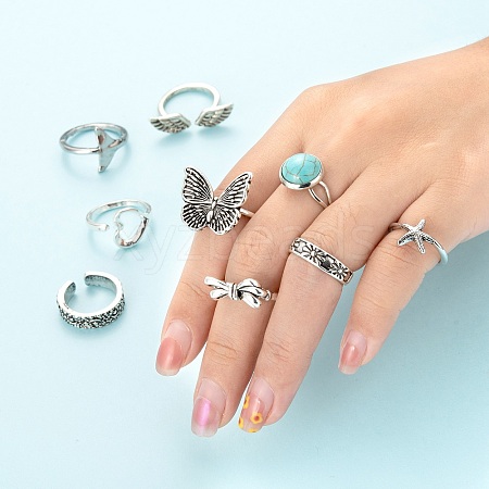 9Pcs 9 Style Adjustable Alloy Finger Rings RJEW-LS0001-15AS-1