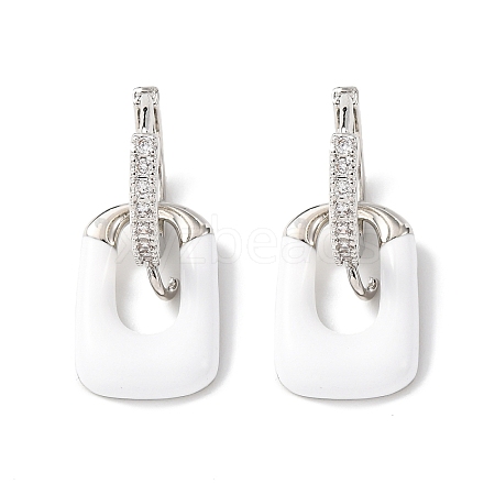 Brass Micro Pave Clear Cubic Zirconia Rectangle Dangle Earrings Findings EJEW-A149-01B-P-1