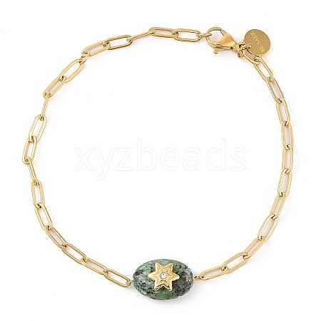 Natural African Jade 304 Stainless Steel Bracelet for Women BJEW-Z070-01G-03-1