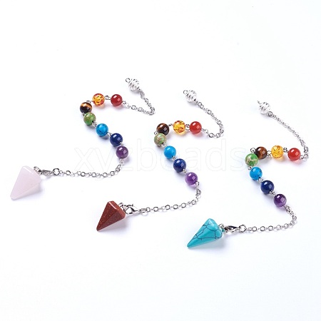 Fashion Natural & Synthetic Gemstone Hexagonal Pointed Dowsing Pendulums HJEW-JM00321-1