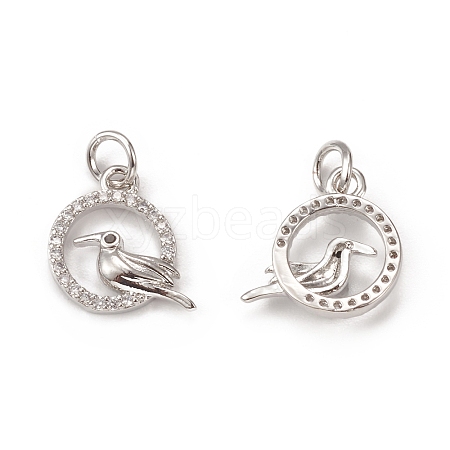 Brass Micro Pave Cubic Zirconia Bird Charms KK-E068-VB315-1