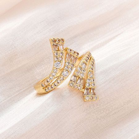 Brass Micro Pave Clear Cubic Zirconia Cuff Rings for Women RJEW-U043-11G-1