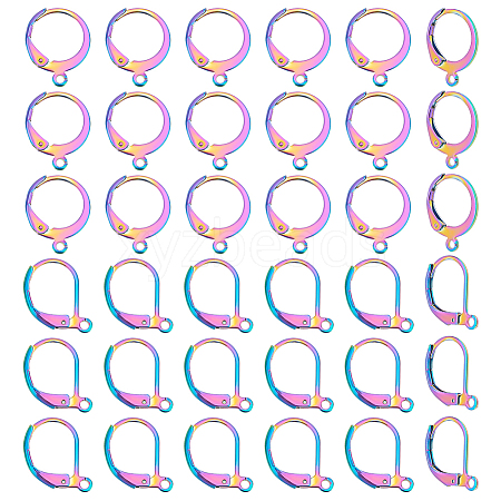 DICOSMETIC 60Pcs 2 Style Rainbow Color 304 Stainless Steel Leverback Earring Findings STAS-DC0010-40-1