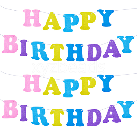 Non-Woven Fabric Cloth Happy Birthday Word Garlands AJEW-WH0398-007-1