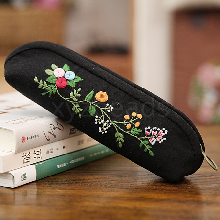 DIY Flower Pattern Pencil Case Embroidery Kit PW22112415262-1