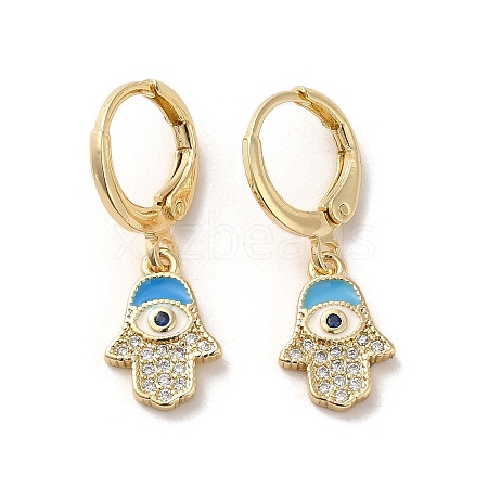 Hamsa Hand with Evil Eye Real 18K Gold Plated Brass Dangle Leverback Earrings EJEW-Q797-04A-02G-1