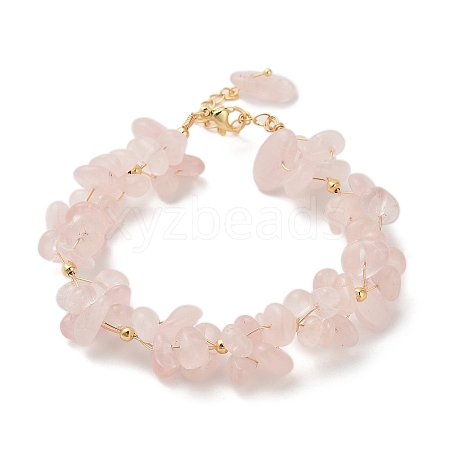 Natural Rose Quartz Chip Beaded Bracelets for Women BJEW-F478-01A-1