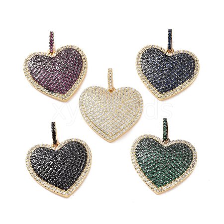 Heart Brass Micro Pave Cubic Zirconia Pendants KK-G435-04G-1