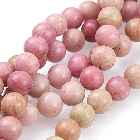 Natural Rhodonite Round Bead Strands G-G735-09-8mm-1