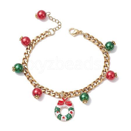 Christmas Theme Alloy Enamel Christmas Wreath Charms Bracelets for Women BJEW-JB11135-1