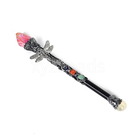 Natural Quartz & Metal Dragonfly Magic Wand PW-WG28313-01-1