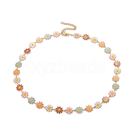 Enamel Daisy Link Chain Necklace NJEW-P220-01G-03-1