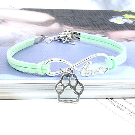 Infinity & Paw Print & Word Love Alloy with Suede Cord Charm Bracelets FS-WG0006A-08-1