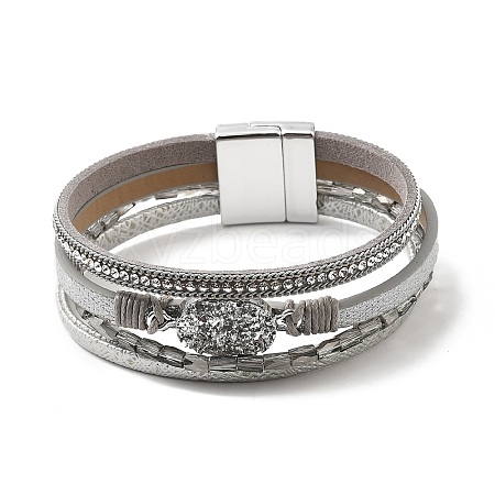 Vintage Leather Bracelet with European and American White Crystal Inlaid Diamonds - Magnetic Buckle. ST5204791-1