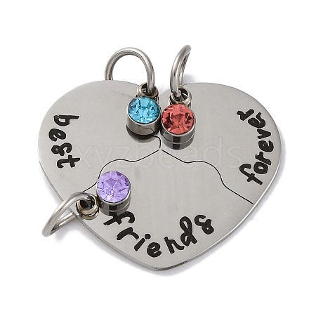 Best Friends Forever 201 Stainless Steel Rhinestone Connector Charms STAS-Q342-08B-P-1