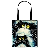 Cartoon Cat Printed Polyester Canvas Women's Tote Bags PW-WG56C06-01-1