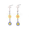 Cross with Flower Enamel Long Dangle Stud Earrings EJEW-N049-01B-2