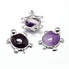 Tortoise Platinum Plated Brass Natural Amethyst Pendants G-F228-25E-RS-1