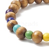 Synthetic Turquoise(Dyed) Cross & Natural Wood Beaded Stretch Bracelet for Women BJEW-JB09150-4