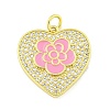 Rack Plating Heart with Flower Brass Micro Pave Clear Cubic Zirconia KK-Z053-23G-02-1