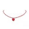 Glass Heart Pendant Necklace with Beaded Chains for Women NJEW-TA00060-5