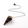 Platinum Tone Brass Tiger Eye Cone Hexagonal Pointed Dowsing Pendulums X-MAK-M015-01D-1