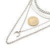 304 Stainless Steel Chains Multi Layered Necklace with Crescent Moon Pendant for Men Women NJEW-JN03890-5
