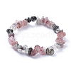 Natural Tourmalinated Quartz/Black Rutilated Quartz & Strawberry Quartz Chip Stretch Bracelets BJEW-JB04490-03-1