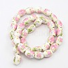 Handmade Flower Printed Porcelain Barrel Beads Strands PORC-L005-A-M-3