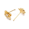 Rose Flower Brass Micro Pave Cubic Zirconia Stud Earring Findings KK-U042-18G-2