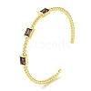 Rectangle Brass Pave Glass Open Cuff Bangles for Women BJEW-Z061-05G-1