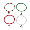 4Pcs 4 Styles Christmas Round Glass Seed Beaded Stretch Bracelet Sets BJEW-JB10805-1