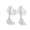 Rhodium Plated Star 999 Fine Silver Cubic Zirconia Stud Earrings for Women EJEW-S215-21P-2