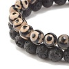 2Pcs 2 Style Natural Tibetan 3-Eye dZi Agate & Lava Rock Mala Bead Bracelets Set BJEW-JB07889-6