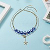 2Pcs 2 Style Brass Shell with Star Pendant Lariat Necklaces Set NJEW-JN04208-6