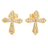 Rack Plating Cross Brass Pave Clear Cubic Zirconia Stud Earrings EJEW-S245-01G-B-1