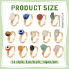14Pcs 14 Styles 304 Stainless Steel & Gemstone Chip & Evil Eye Resin Finger Rings NJEW-WR00011-2