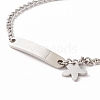 Tarnish Resistant 201 Stainless Steel Rectangle & Star Charm Bracelet with Curb Chain for Women STAS-P304-19P-2