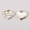 Antique Silver Tone Tibetan Style Heart with Sister of Groom Rhinestone Charms TIBEP-N005-08C-1